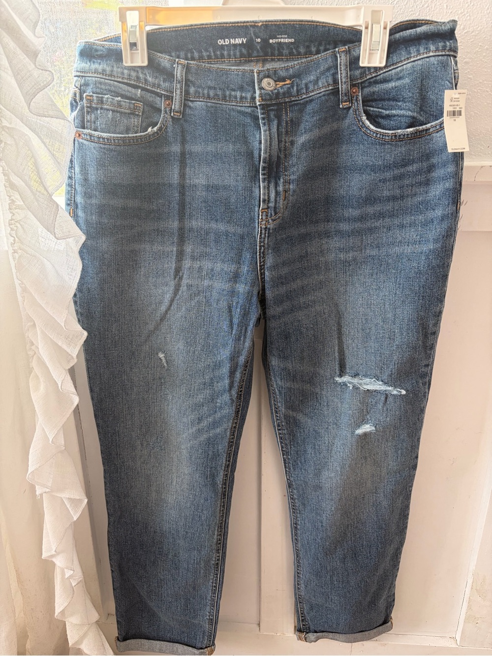 Old Navy Women's Distressed Medium Blue Boyfriend Jeans